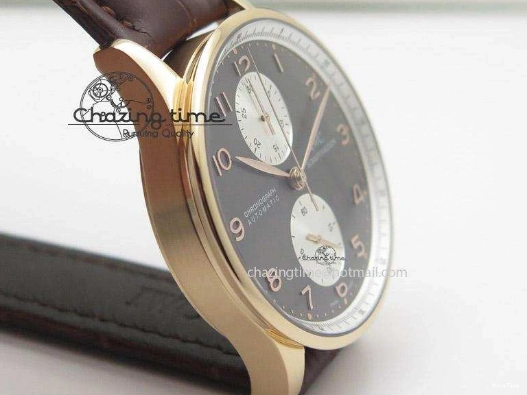 MIROTIME 0110 Original Portuguese 40mm Chrono RG Gray Dial Sliver Subdial on Leather Strap A 7392